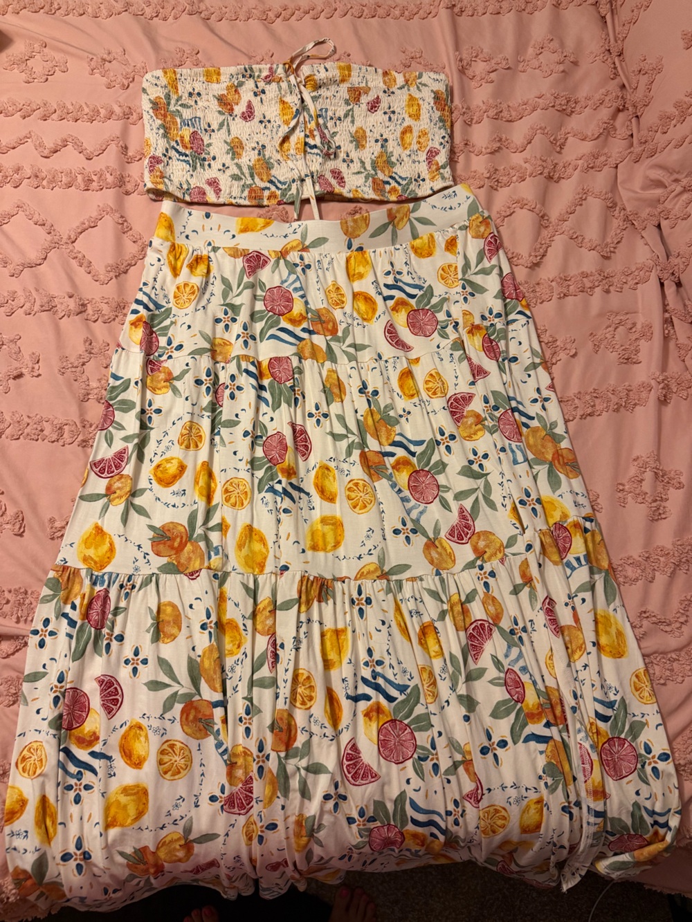 torrid Cream Citrus-Print tube top and skirt set